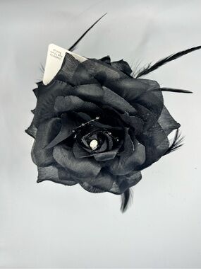 Large Black Floral Hair Clip with Crystal Accent